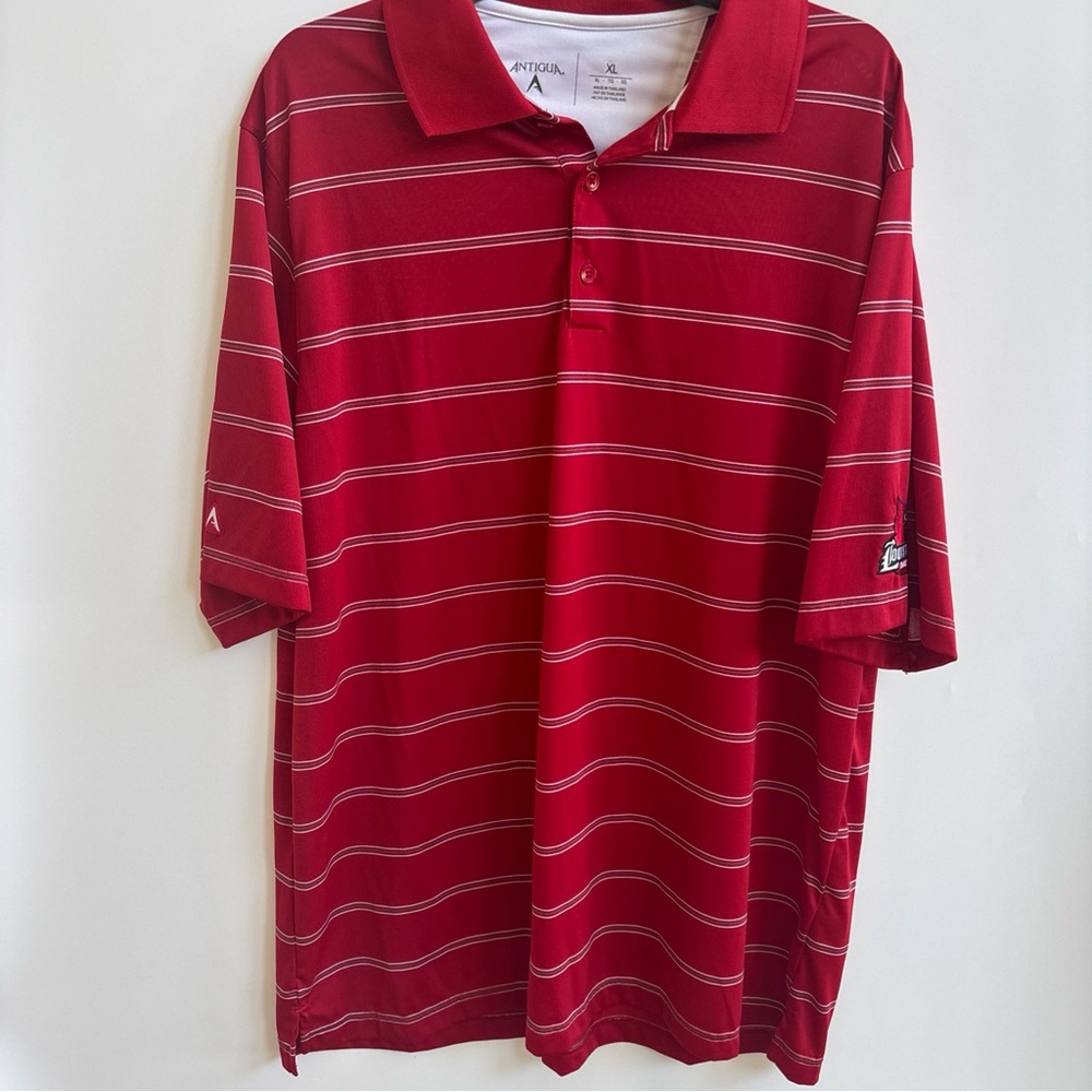 University Of Louisville Cardinals Antigua Red Gold Polo Shirt, XL